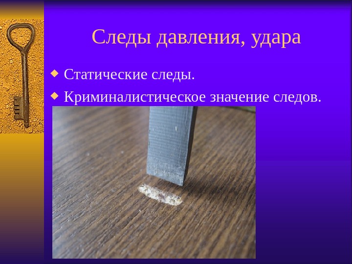 Следы давления, удара Статические следы.  Криминалистическое значение следов. 