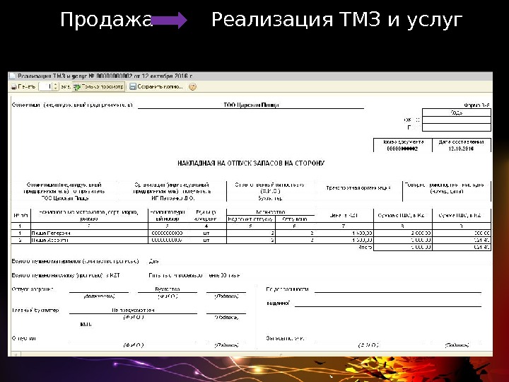      Продажа   Реализация ТМЗ и услуг  