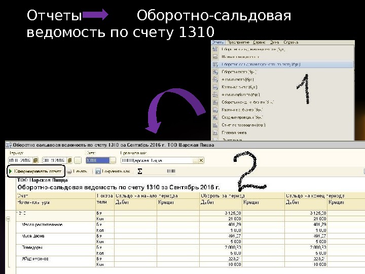 Отчеты  Оборотно-сальдовая ведомость по счету 1310       