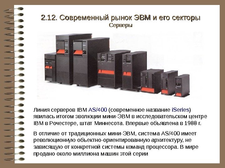   Линия серверов IBM AS/400 (современное название i. Series ) явилась итогом эволюции