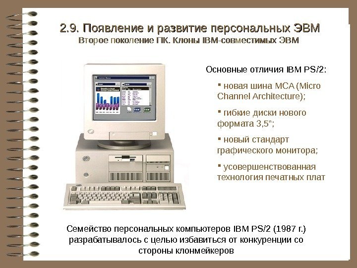   Семейство персональных компьютеров IBM PS/2 (1987 г. ) разрабатывалось с целью избавиться