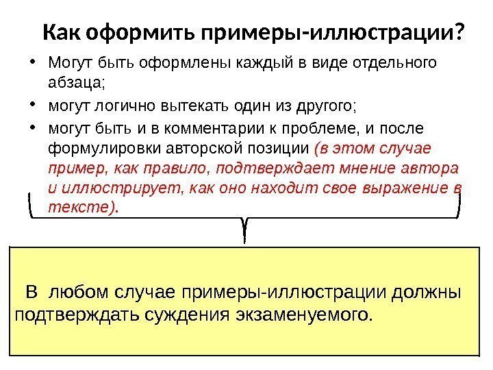 Как оформить примеры-иллюстрации?  • Могут быть оформлены каждый в виде отдельного абзаца; 