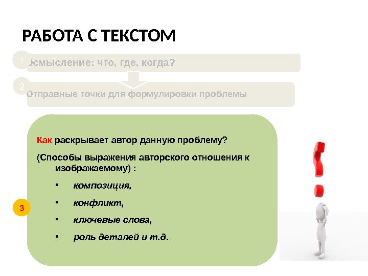 РАБОТА С ТЕКСТОМ Как раскрывает автор данную проблему?  (Способы выражения авторского отношения к