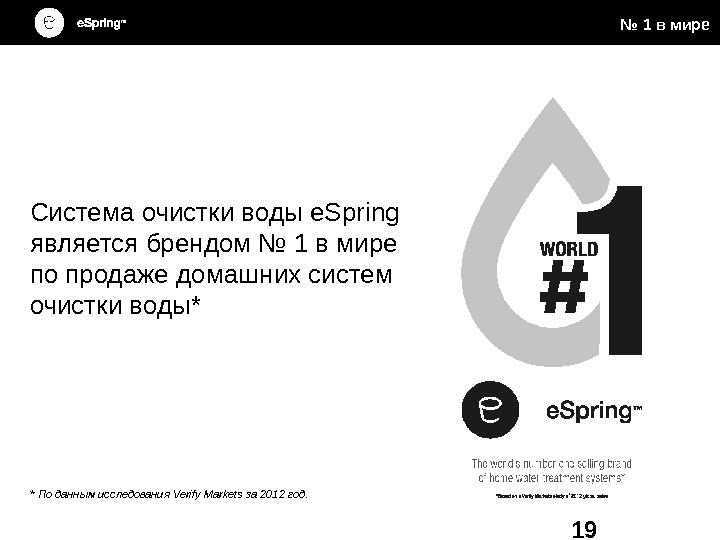 № 1 в мире Система очистки воды e. Spring является брендом № 1 в