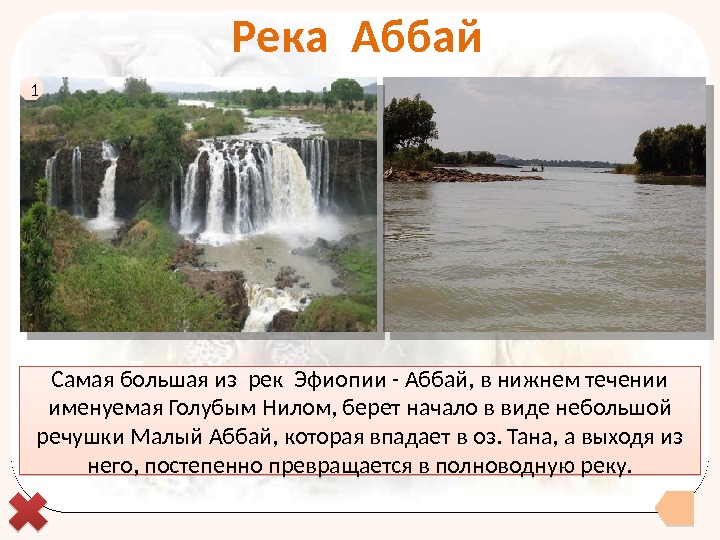 Река Аббай  Самая большая из рек Эфиопии - Аббай, в нижнем течении именуемая