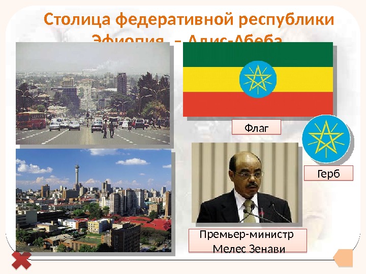  Столица федеративной республики Эфиопия – Адис-Абеба Премьер-министр  Мелес Зенави Флаг Герб 01