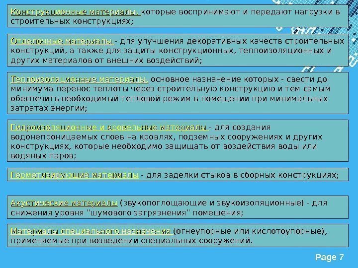 Powerpoint Templates Page 7 Конструкционные материалы,  которые воспринимают и передают нагрузки в строительных