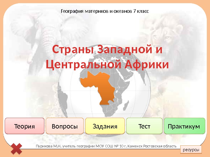 Пурикова М. Н. учитель географии МОУ СОШ № 10 г. Каменск Ростовская область Страны