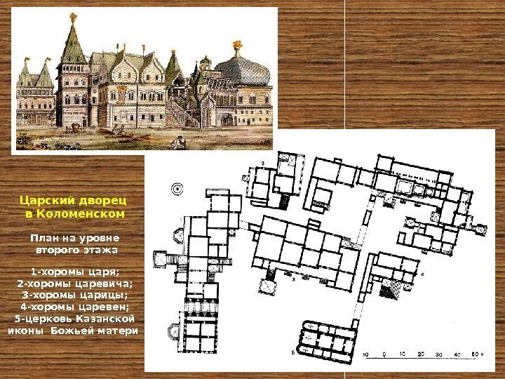 Царский дворец в Коломенском План на уровне  второго этажа 1 -хоромы царя; 2