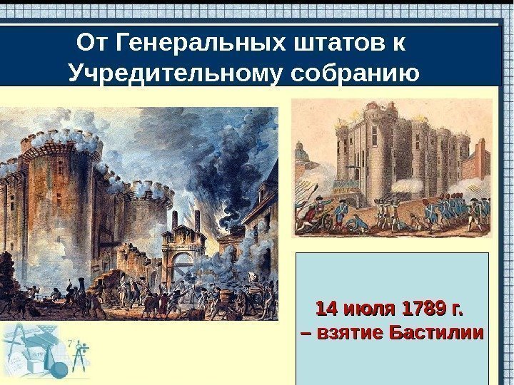 От Генеральных штатов к Учредительному собранию 14 июля 1789 г.  – – взятие