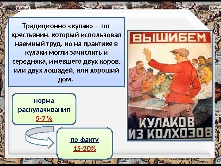 Традиционно «кулак» - тот крестьянин, который использовал наемный труд, но на практике в кулаки