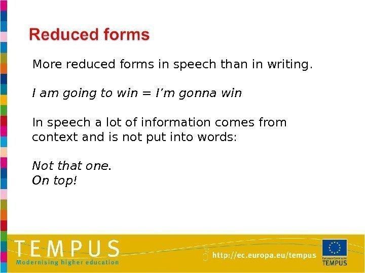 More reduced forms in speech than in writing.  I am going to win