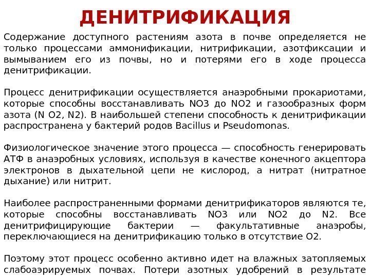 Содержание доступного растениям азота в почве определяется не только процессами аммонификации,  нитрификации, 