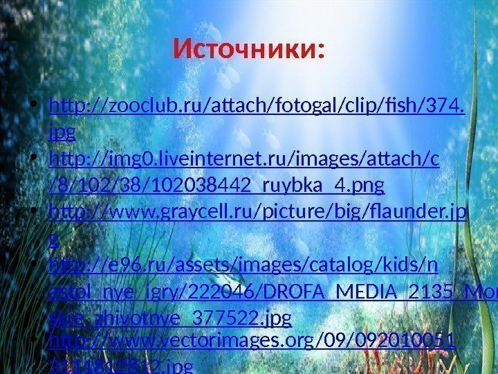Источники:  • http: //zooclub. ru/attach/fotogal/clip/fish/374. jpg • http: //img 0. liveinternet. ru/images/attach/c /8/102/38/102038442_ruybka_4.