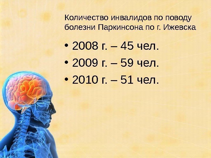   Количество инвалидов по поводу болезни Паркинсона по г. Ижевска • 2008 г.