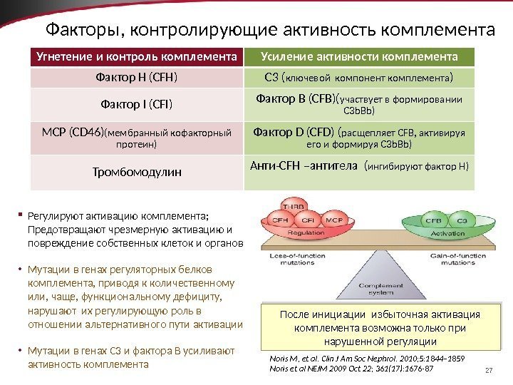 27 Факторы, контролирующие активность комплемента Регулируют активацию комплемента;  Предотвращают чрезмерную активацию и повреждение