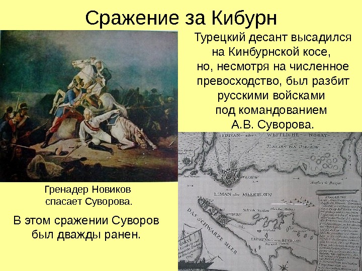 Сражение за Кибурн Турецкий десант высадился на Кинбурнской косе,  но, несмотря на численное