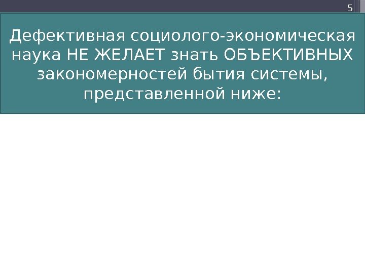 Дефективная социолого-экономическая наука НЕ ЖЕЛАЕТ знать ОБЪЕКТИВНЫХ закономерностей бытия системы,  представленной ниже: 5