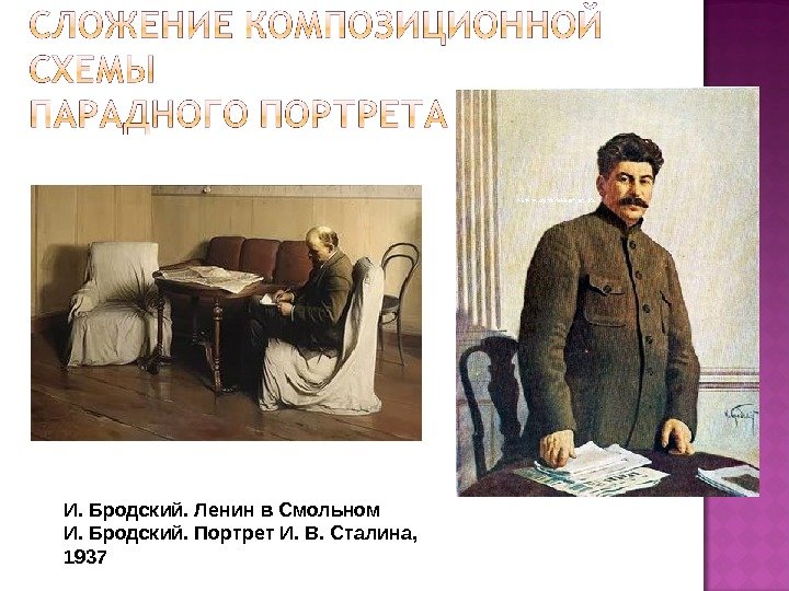 И. Бродский. Ленин в Смольном И. Бродский. Портрет И. В. Сталина,  1937 
