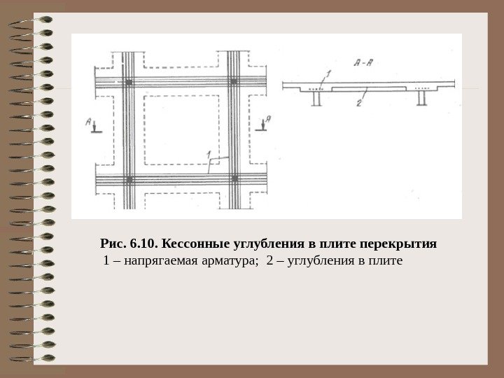 Рис. 6. 10. Кессонные углубления в плите перекрытия     1 –