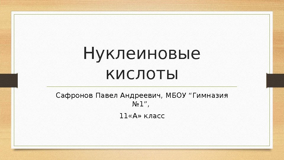 Нуклеиновые кислоты Сафронов Павел Андреевич, МБОУ “Гимназия № 1”,  11 «А» класс 