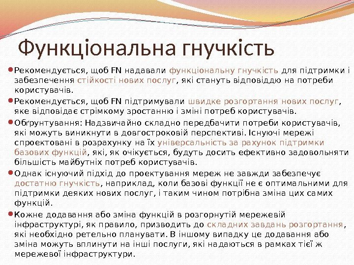 Функціональна гнучкість  Рекомендується, щоб FN надавали функціональну гнучкість для підтримки і забезпечення стійкості