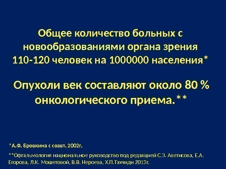 *А. Ф. Бровкина с соавт. 2002 г. Общее количество больных с новообразованиями органа зрения