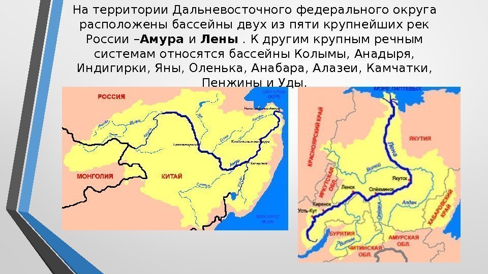 На территории Дальневосточного федерального округа расположены бассейны двух из пяти крупнейших рек России –