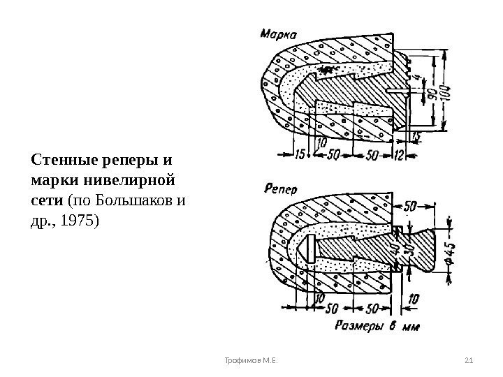 Стенные реперы и марки нивелирной сети (по Большаков и др. , 1975)  Трофимов