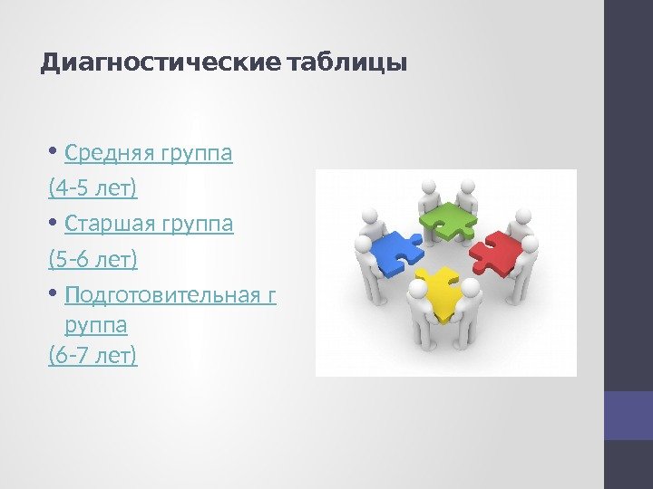  Диагностические таблицы • Средняя группа (4 -5 лет) • Старшая группа (5 -6