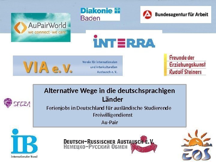 Alternative Wege in die deutschsprachigen Länder Ferienjobs in Deutschland für ausländische Studierende Freiwilligendienst Au-Pair