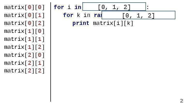 matrix[ 0 ][ 1 ] matrix[ 0 ][ 2 ] matrix[ 1 ][ 0