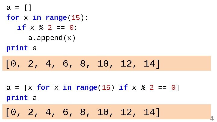 a = [] for x in  range ( 15 ): if x 