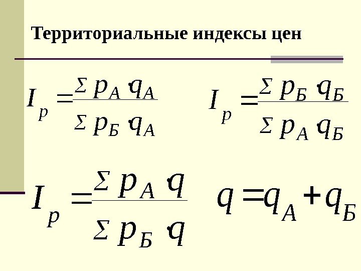   Территориальные индексы цен АБ АА p qp qp I БА ББ p