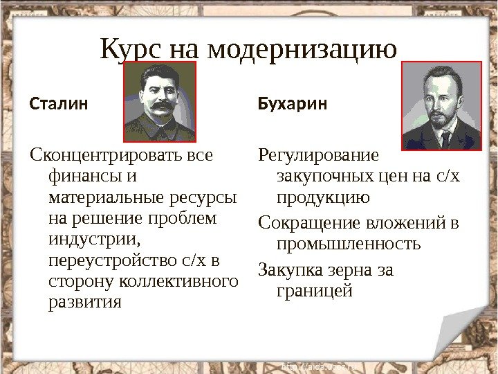 Курс на модернизацию Сталин  Сконцентрировать все финансы и материальные ресурсы на решение проблем