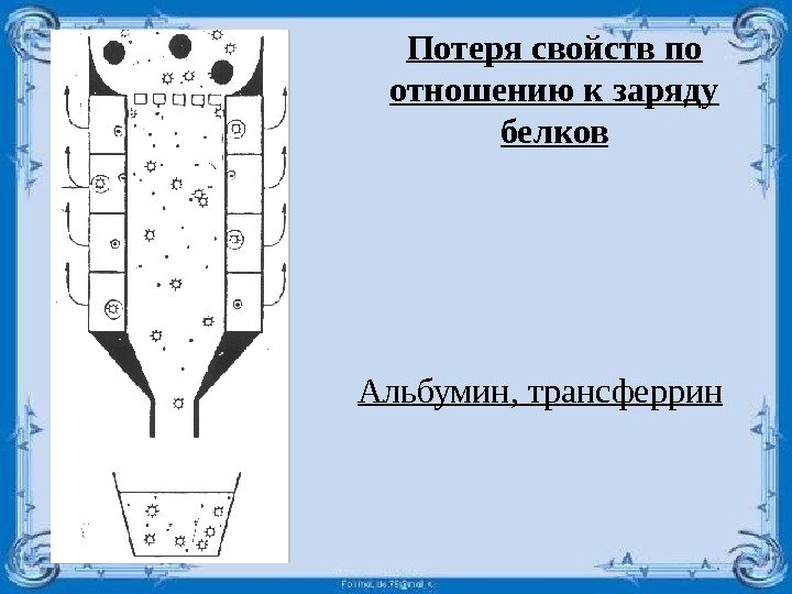 Потеря свойств по отношению к заряду белков Альбумин, трансферрин 