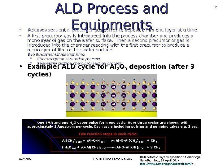 4/25/06 EE 518 Class Presentation 16 ALD Process and Equipments • Example: ALD cycle
