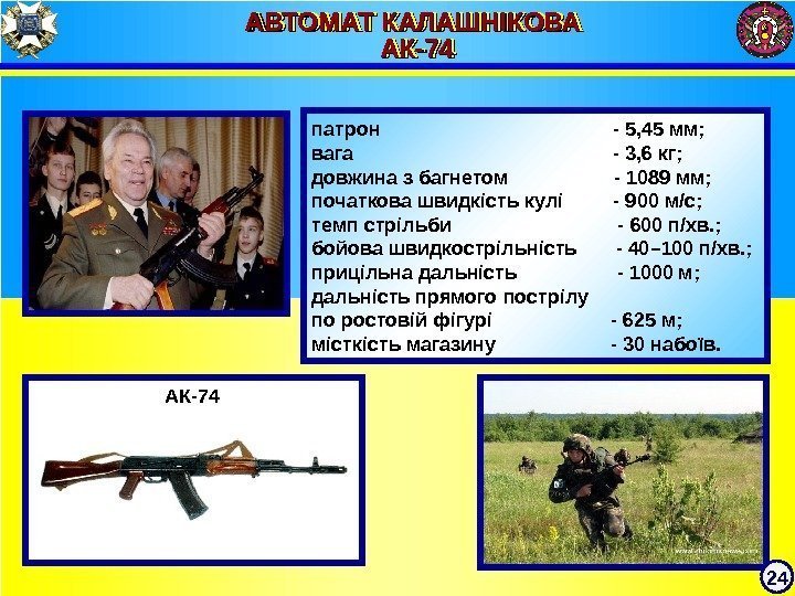 АВТОМАТ КАЛАШНІКОВА АК-74 АК-74 патрон       - 5, 45