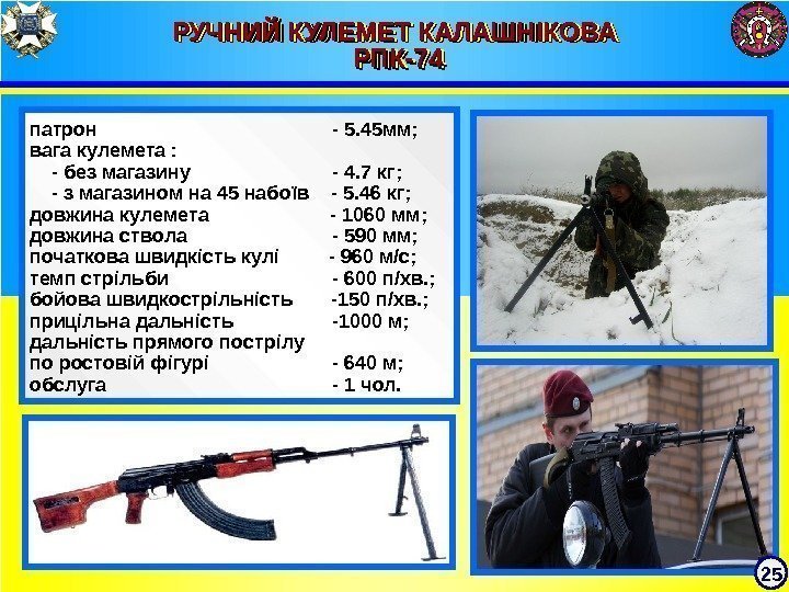 РУЧНИЙ КУЛЕМЕТ КАЛАШНІКОВА РПК-74 РПК-74 патрон   - 5. 45 мм; вага кулемета