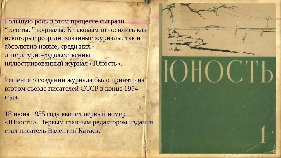 Большую роль в этом процессе сыграли “толстые” журналы. К таковым относились как некоторые реорганизованные