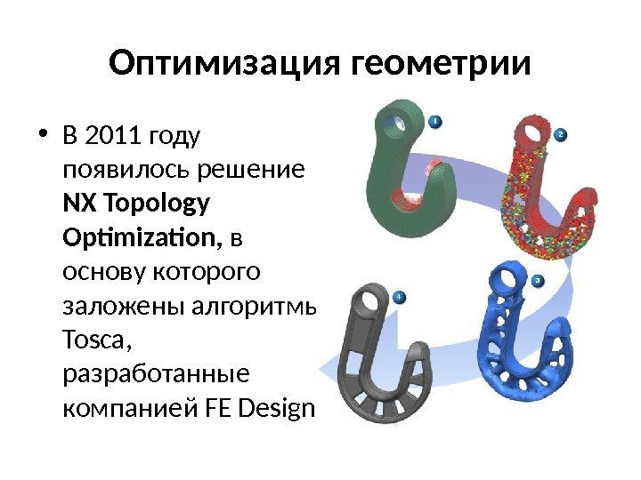 Оптимизация геометрии • В 2011 году появилось решение NX Topology Optimization,  в основу