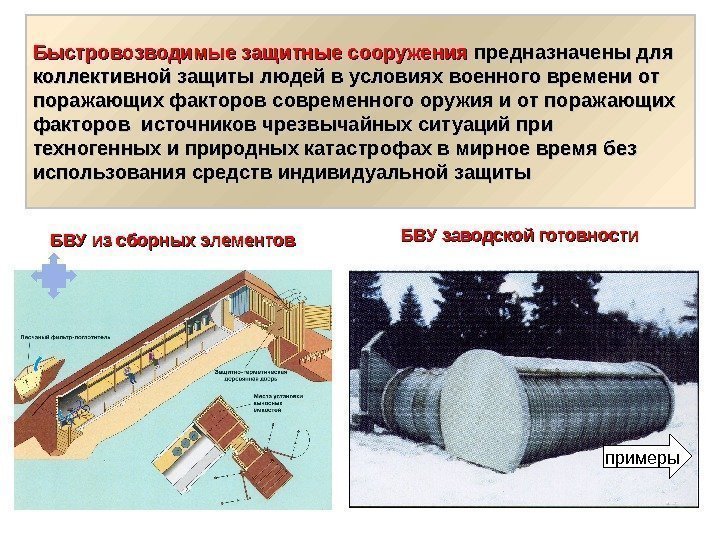   Быстровозводимые защитные сооружения предназначены для коллективной защиты людей в условиях военного времени