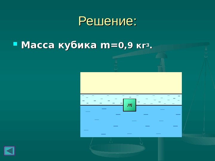   Решение:  Масса кубика m=m= 0, 9 кг 33. . 