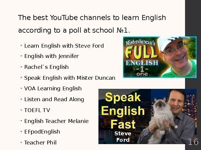 The best You. Tube channels to learn English according to a poll at school