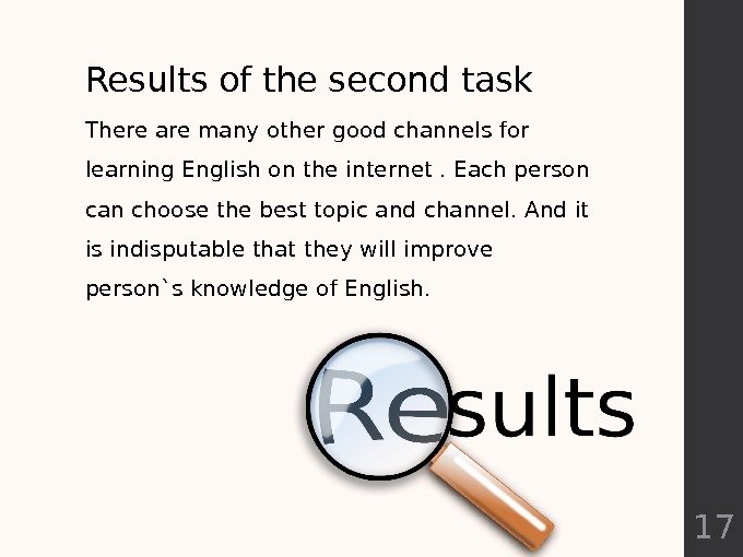 Results of the second task There are many other good channels for learning English
