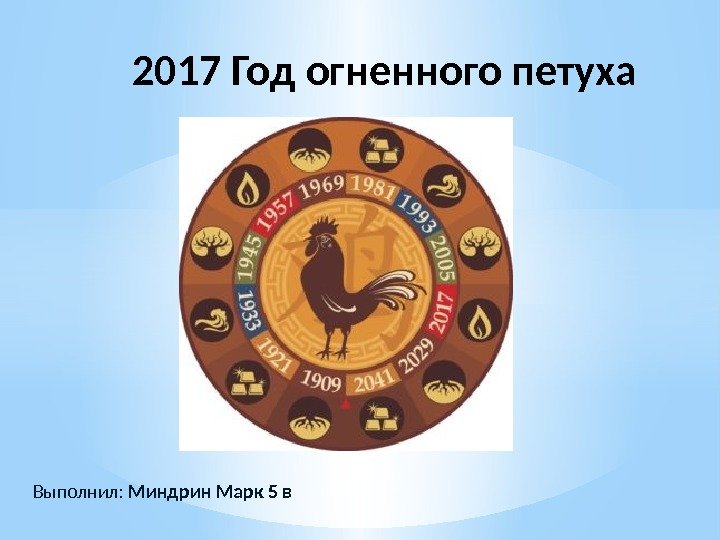 Выполнил:  Миндрин Марк 5 в 2017 Год огненного петуха 