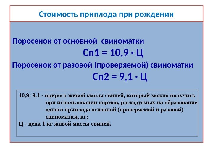 Стоимость приплода при рождении Поросенок от основной свиноматки      