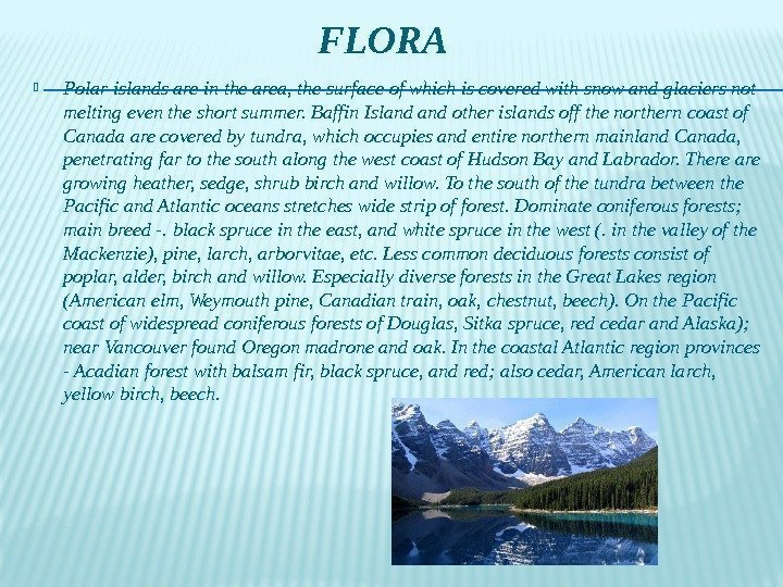      FLORA Polar islands are in the area, the surface