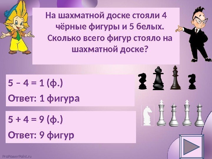 Pro. Power. Point. ru На шахматной доске стояли 4 чёрные фигуры и 5 белых.