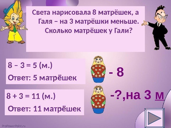 Pro. Power. Point. ru Света нарисовала 8 матрёшек, а Галя – на 3 матрёшки